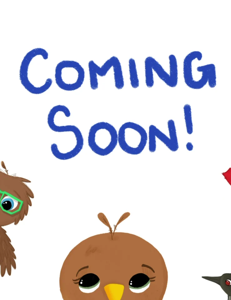 Illustrated birds announcing that a new book is coming soon